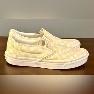 Vans Cream and White Checkerboard Slip-Ons - M 6.5 / W 8.0